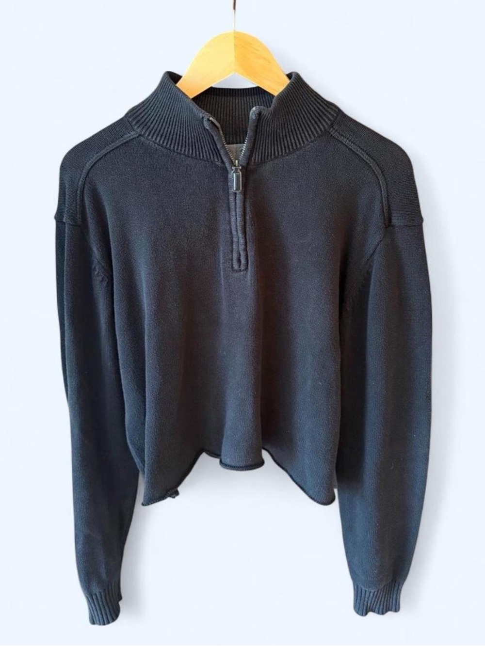 Oscar de la Renta 100% Cotton Cropped Mock Neck Quarter Zip Sweater